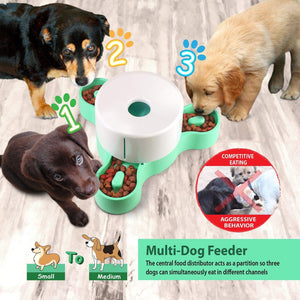 Fluffy Paws Smart Pet Tri-Feeder - Healthy Slow Eating Feeder Designed for Multi-Dogs or Cats with Non-Slip Base Pads, Anti-Gulping & Stop Food Competition, Dispense Dog or Cat Food, BPA Free