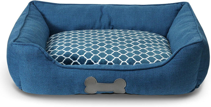 Fluffy Paws Pet Bed Crate Pad Premium Bedding w/Inner Cushion for Dog/Cat [Luxury Plush Series], Ocean Blue Burlap Bed - Large 30
