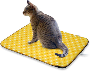 Fluffy Paws Indoor Pet Bed Warmer Electric Heated Pad with Free Cover (Dual Temperature & UL Certified), Yellow Dot Small - 12.3" x 18"