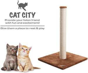 Fluffy Paws Cat Scratching Post, [25 x 16 x 16] Durable Sisal Wrapped, Ultimate Cat Kitten Scratcher, Keep Claws Active & Protect Your Furniture, Carpeted Based Play Area Brown