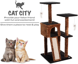 Fluffy Paws Cat Tree Condo Tower with Scratching Posts, Kitten Perch Furniture Play House, Durable Sisal Wrapped, with Mouse Moving Cat Toy, Climbing Platform Playground for Cat [ 44 x 22 x 22] Brown