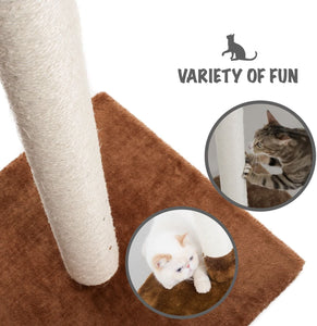 Fluffy Paws Cat Scratching Post, [25 x 16 x 16] Durable Sisal Wrapped, Ultimate Cat Kitten Scratcher, Keep Claws Active & Protect Your Furniture, Carpeted Based Play Area Brown