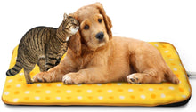 Load image into Gallery viewer, Fluffy Paws Indoor Pet Bed Warmer Electric Heated Pad with Free Cover (Dual Temperature &amp; UL Certified), Yellow Dot Large - 20.9&quot; x 28.4&quot;
