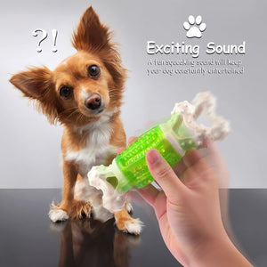 Fluffy Paws Dog Toy, 5.6" Durable Squeaky Bone-Shaped Puppy Toy, Rubber Dental Chew Toy for Small and Medium Dog Puppy