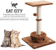Load image into Gallery viewer, Fluffy Paws Cat Tree Pet Bed &amp; Scratching Post, Cat Tower Condo with Durable Sisal Wrapped Scratching Post, Carpeted Based Play Area with Pet Toy Ball, Furniture for Cats Kittens [18 x 16 x 16] Beige
