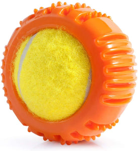 Fluffy Paws Dog Tennis Ball, Squeaky Dog Toy with Textured Round Squeaky Rubber, Clean Teeth, Massage Gums, Pet Toy IQ Training Playing and Chewing, Orange for Small and Medium Dog Puppy