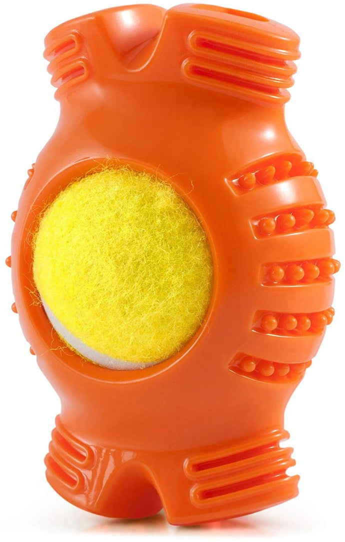 Fluffy Paws Dog Tennis Ball, Squeaky Dog Toy with Textured Fat Bone Squeaky Rubber, Clean Teeth, Massage Gums, Pet Toy IQ Training Playing and Chewing, for Small and Medium Dog Puppy, Orange