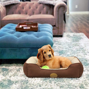 Fluffy Paws Pet Lounger Pet Bed Premium Bedding with Super Soft Padding and Anti-Skid Bottom for Dogs & Cats [Lightweight, Self-Warming], Brown - Large 31" x 25" x 8