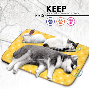 Fluffy Paws Indoor Pet Bed Warmer Electric Heated Pad with Free Cover (Dual Temperature & UL Certified), Yellow Dot Large - 20.9" x 28.4"