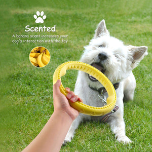 Fluffy Paws Dog Chewing Ring, 10" Soft Rubber Ring Dental Chewing Teething Biting Chasing Training Toy for Small and Medium Dog Puppy, Yellow