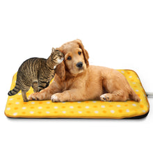 Load image into Gallery viewer, Fluffy Paws Indoor Pet Bed Warmer Electric Heated Pad with Free Cover (Dual Temperature &amp; UL Certified), Yellow Dot Small - 12.3&quot; x 18&quot;
